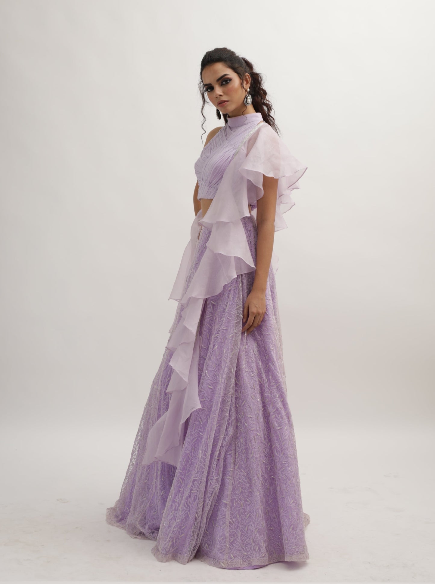 LAVENDULA PLEATED TOP WITH EMBROIDERED SKIRT