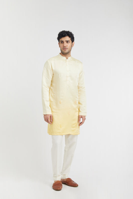 Ombre French knot Embroidered Short Kurta (yellow)